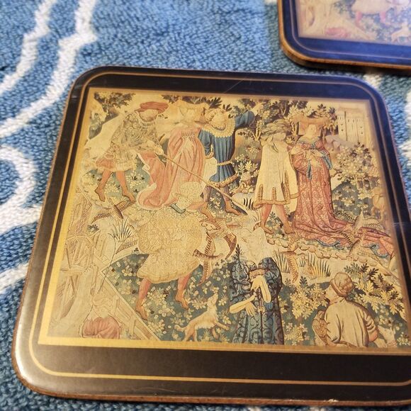 Vintage Pimpernel Cork Wood Coasters 4" Medieval motif set of 5 - Picture 5 of 10